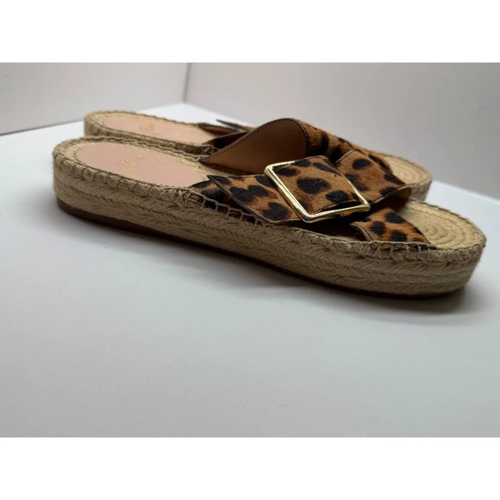J.Crew Leopard Calf Hair Espadrille Platform‎ Slide Sandals Buckle 7.5